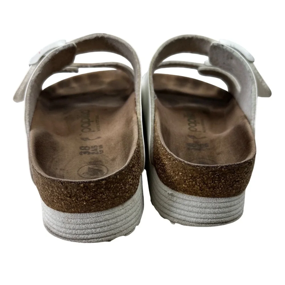 Papillio Birkenstock Arizona Platform Sandals Womens 38 7-7.5 White Vegan‎ Slide